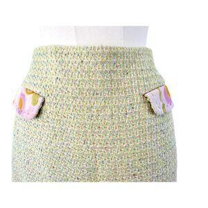 Vintage Moschino Tweed Skirt NOS Floral Pastel Silk Green Pink Purple Sz 10 Y2k